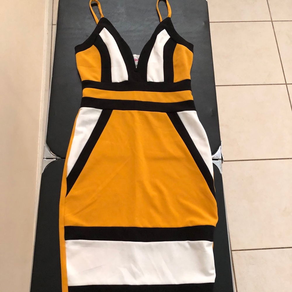 Gold, White, and Black Dress